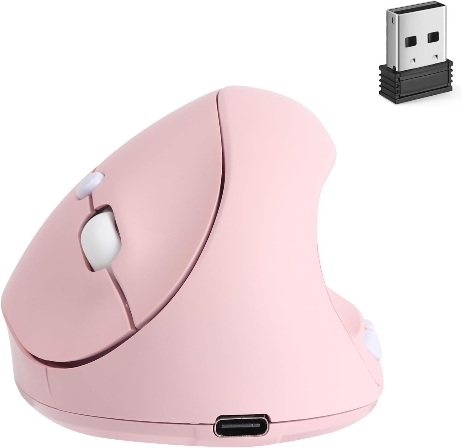 Wireless Mouse Pink Ergonomic Vertical Silent Upright Comfortable Carpal Tunnel Ergo Optical Right Handed Cordless Mice for Small Middle Hands for PC Laptop Computer Macbook Office Work Wrist Pain
