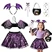 Produktbild JJKOL Halloween Kostüm Kinder Fledermaus Kostüm Kinder Mädchen, 6 Stück Halloween Fledermaus Set 3-8 Jahr, mit Fledermausflügel und Kopfschmuck Tutu Zauberstab Aufkleber Bonbontüten