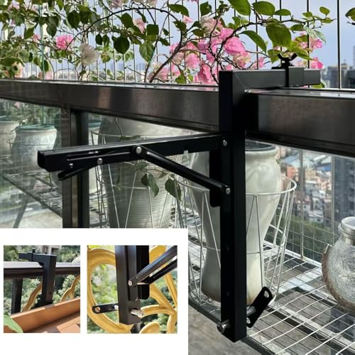 Mesa plegable para balcón negra con estructura metálica robusta y colgado compacto 4