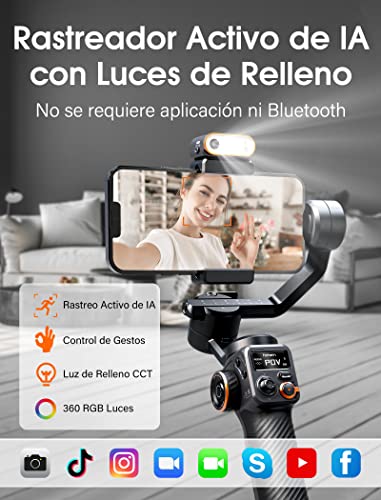 hohem iSteady M6 Kit Estabilizador de Móvil Gimbal Móvil de 3 Ejes, Seguimiento Magnético de IA con Luz de Relleno CCT/RGB Ajustable, 0,91 Pulgadas Pantalla OLED, Carga Útil 400g, para Youtube/Vlog - imagen 8
