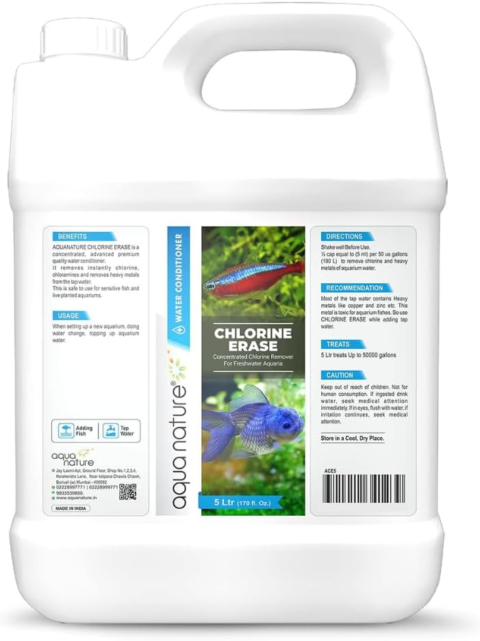 AquaNature® Chlorine Erase Water Conditioner for Freshwater Aquarium (5Ltr)
