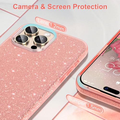 MATEPROX Compatible with iPhone 16 Pro Case[2024], Glitter Bling 3-Layer Shockproof Anti-Scratch Cover 6.3'' for Girls Women,Trendy Sparkle Protective Cases for iPhone 16Pro-Pink by MATEPROX - Image 3