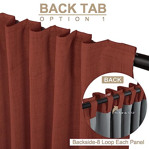 Image of Faux Linen Total Blackout Curtains for Bedroom 72 Inches Long, Terracotta | 100% Blackout Shield, Back Tab /Rod Pocket Living Room Drapes, Thermal Insulated Blackout Curtains 2 Panels Set, 50 inchW x 72 inchL