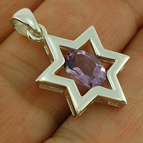 Ciondolo a forma di stella di David con pietra preziosa di cristallo viola con collana in argento Sterling 925