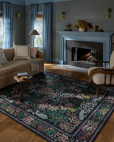 Loloi Rifle Paper Co Canopy Charcoal 8'-6" x 11'-6" Area Rug | CNP-05 Printed Approx. 8x11 Grey Living room Dining room Bedroom, Whimsical, Charming, Floral, Area Rug