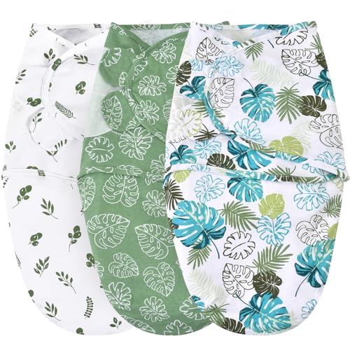 Image of david's kids 100% Cotton 3 Pack Baby Swaddle Wrap for 0-3 Months, Soft Breathable Swaddle Blanket for Newborn Infant, Adjustable Baby Wrap for Boys Girls, Newborn Essentials, Leaf