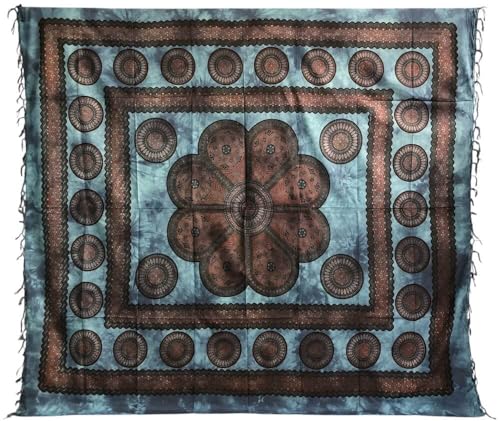 Poseidon Überwurf, groß, 220 x 240 cm, 100 prozent Baumwolle, Sofaüberwurf Großes Halstuch Batik Indianer (blau)