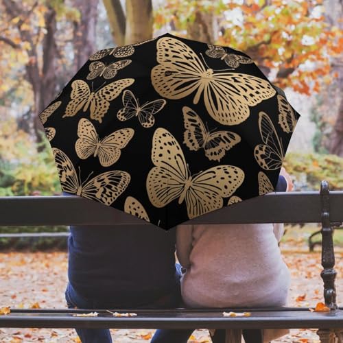Parapluie pliant automatique papillon d'or compact pour voyage - 5