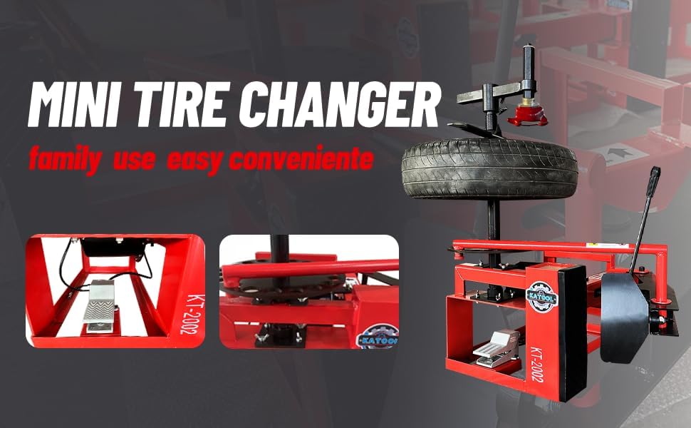 KATOOL 39" Max Wheel Diameter Mini Tire Changer Machine Tire Machine for Road Rescue, Shop Repair, and Home Garage, Red, KT-2002P