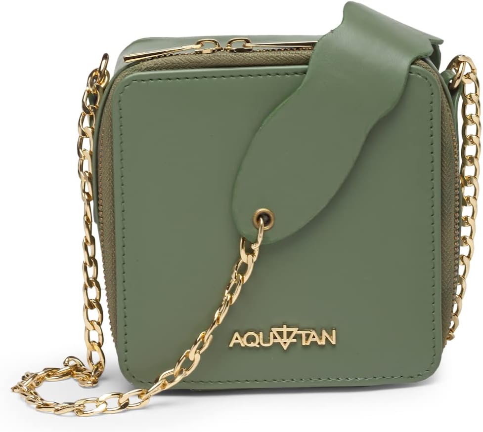 AQUATAN Vegan Leather Olive Green half chain half strap Crossbody Sling BagWomen