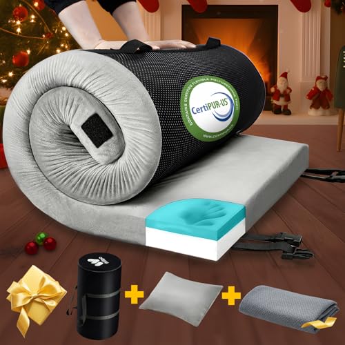 WILLPO Memory Foam Camping Mattress 24" 72" 2 3/8" Portable Comfortable Outdoor Indoor Hiking Backpacking Compact Thick Sleeping Pad Floor Guest Bed Lightweight Car Camp Tent Mattress Travel Bag