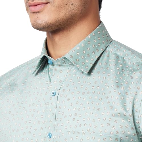 Image of Raymond Men's Slim Fit Self Design Petrol Shirt