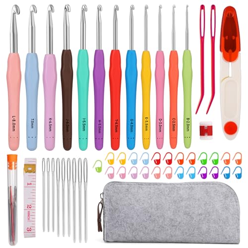 Image of Mayboos 12 Sizes Crochet Hook Set 2.0mm~8.0mm, 53 Pack Crochet Hooks