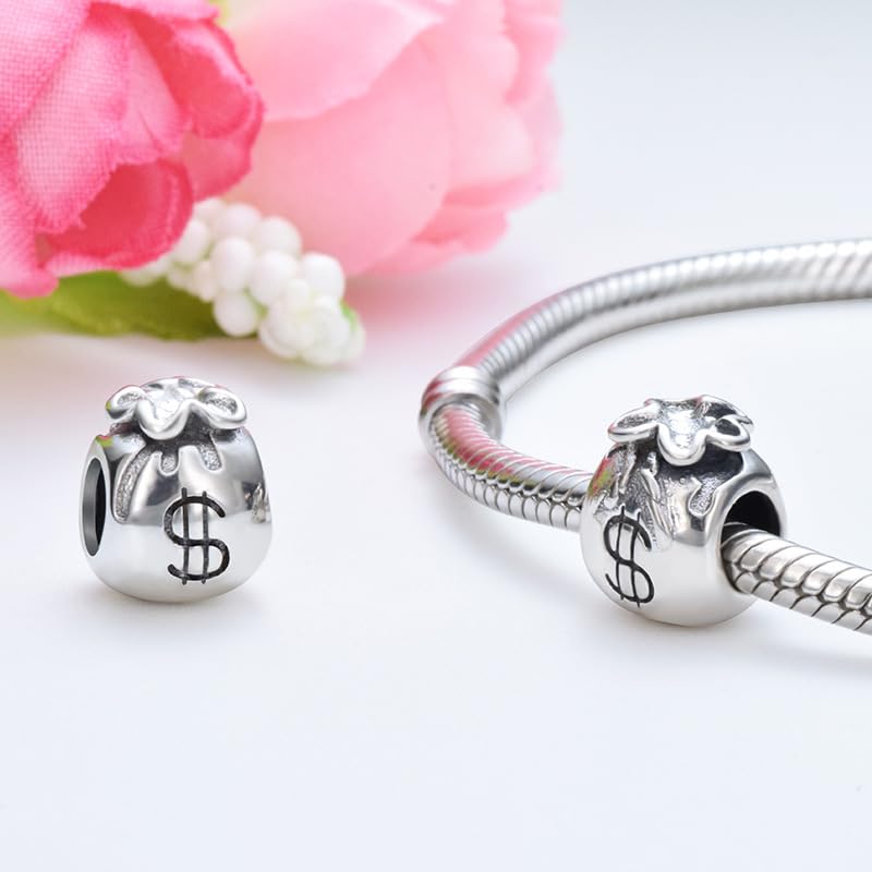 925 Sterling Silver Money Bag, Dollar, Las Vegas, Lucky Charm USA Symbol for Pandora Charm Bracelet3