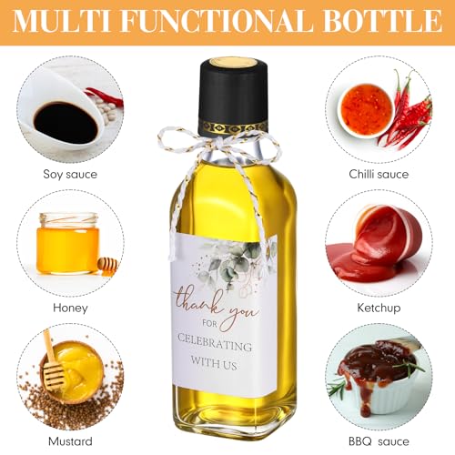 Reallnaive 20 Pack 3 oz Mini Glass Olive Oil Bottles Set, Homemade Wedding Sauce Gift Bottles Leakproof Screw Cap, Thank You Wedding Stickers for Storing Oil Honey Bridal Baby Shower Favors (Black) by Reallnaive - Image 7