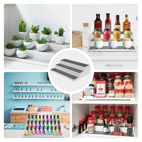 3 Tier Shelf Organiser – White and Grey Space-Saving Storage for Spices Jars, Tins & More | Durable and Versatile Kitchen or Worktop Rack | H8.5 x W36 x D24 cm | Easy Assembly - Image 5