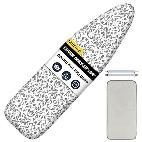 Image of Ironing Board Cover and Pad 15 inchx54 inch Extra Thick Natural Cotton, Scorch and Stain Resistant Padding,Standard Size Iron Board Cover with Fasteners Heavy Duty Elastic Edge, Heatproof Ash