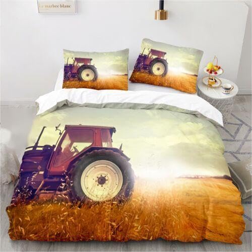 Funda nórdica de tractor beige 155x220cm, el regalo de cumpleaños infantil ideal