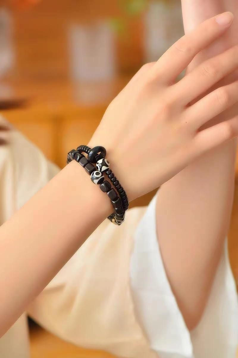 Pulsera Mala, Pulsera de Estilo de Doble círculo Budista Tibetano con Cuentas de oración cuadradas de sándalo Natural(Double Circle)