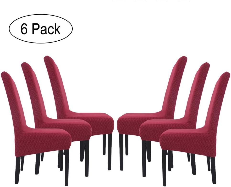 Wilike Dining Chair Covers Stretch Spandex Jacquard Chair Protector Large Dining Chair Slipcover Chair Covers for Dining Room,Wine Red,6 Pack