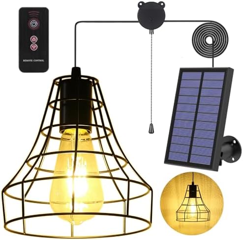 Solar Pendant Lights, Solar Powered Shed Light with Pull Cord and...