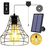 YUMAMEI Solar Pendant Lights, Solar Powered Shed Light with Pull Cord and Remote for Outdoor Indoor, Solar Chandelier, Gazebo Light with Adjustable Panel for Yard Patio Balcony Barn Garage