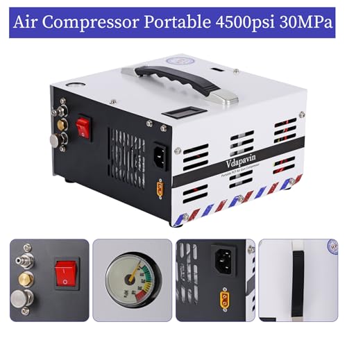 Compressor de ar pcp, compressor de ar portátil de 4500 psi, sem óleo/água, parada automática, alime