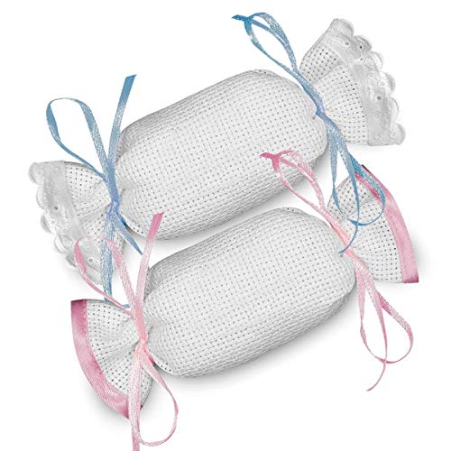 Crociedelizie, Stock 70 sacchetti caramelle bomboniere portaconfetti segnaposto in tela aida da ricamare a punto croce