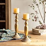 Antique Gold Candle Holders for Pillar Candles,Unique Pillar Candle Holder in Distressed Finish for