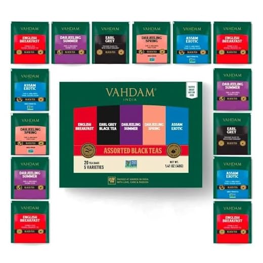 VAHDAM, assortiment de thé noir | 5 thés, 4 sachets dans Pyramid chacun, 20 sachets au total | Maharaja Breakfast, Earl Grey Citrus, Darjeeling d'été, thés noirs de printemps, Assam et Darjeeling