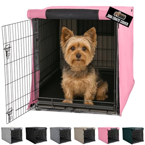 GORILLA GRIP Dog Crate Covers Compatible with Amazon Basics Dog Crates, All Sides Open, Privacy Cover Fits 24" Wire Kennel, Breathable Mesh Windows, Light Reducing Puppy Training Cage Topper, Pink