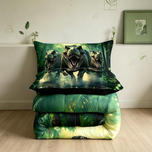 Image of Feelyou Dino Dinosaur Comforter Set Twin Size Kids Boys Bedding | All Season Soft Bed Set Duvet Set Microfiber Green Warm Cozy Breathable Lightweight
