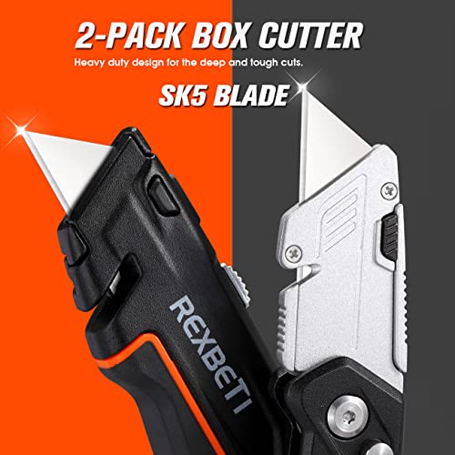 Rexbeti 2-Pack Utility Knife, Sk5 Heavy Duty Retractable Box Cutter For Cartons, Cardboard And Boxes, Blade Storage Design, Extra 10 Blades Included #TOP1
