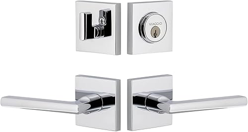 Viaggio 629968 Palanca Milano con roseta cuadrada cromada brillante y cerrojo a juego, juego de fondo 2-38"