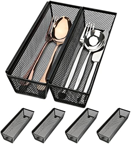 Silverware Drawer Organizer, Drawer Organizer for Kitchen, Utensil Organizer for Kitchen Drawers with Interlocking Arm for Flatware, Forks, Spoons, Cosmetic (9 * 3 * 2 inch, 6-Pack)