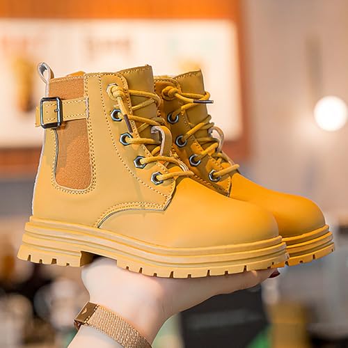 IWIHMIV Kids Short Boots Boys Girls Winter Lace Up Booties Toddler Non Slip Outdoor Soft Bottom Boots with Zipper4