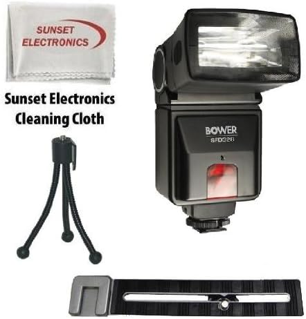 Swivel, Bounce & Zoom Slave Flash With Flash Bracket For The Sony DSC-F828 F828 V1 DSC-V3, DSC-V1 F717 F707 F828 P10 P93, DSC-P100 DSC-P150 P10 P8, DSC-F828 F828 DSC-F717 Includes Bonus Mini Tripod & Exclusive SSE Micro Fiber Cleaning Cloth