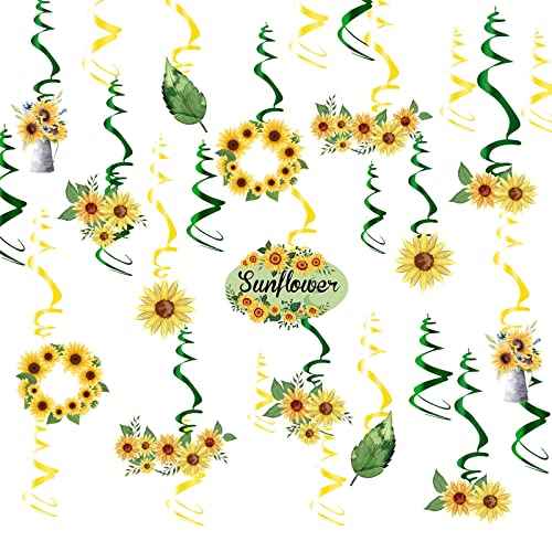 30 PCS Yellow Sunflower Hanging Foil Swirls Ceiling Streamers Wall Decor Party Supplies for Kids Birthday Baby Shower Spring