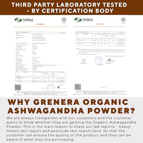 Image of Grenera Organic Ashwagandha Root Powder | USDA Organic, Vegan & Kosher Certified | Non-GMO & Gluten Free | Ashwagandha Powder for Smoothies, Drinks & Recipes | Lab Tested | 2.2 lbs (1 kg)