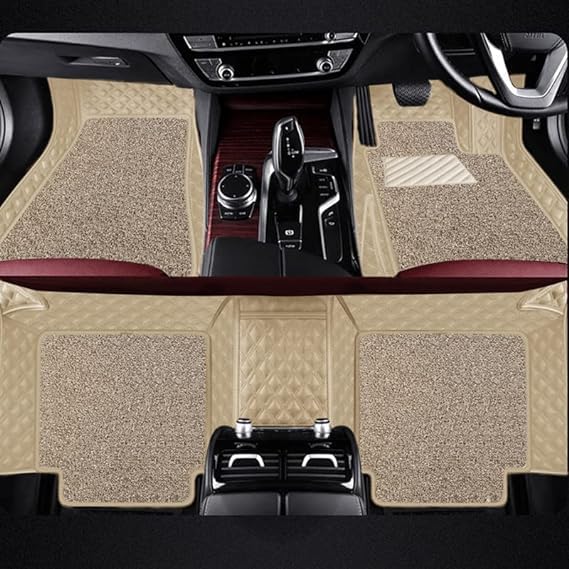 Image of NEXTA 7D Premium Faux Leather Custom Fitted Car Floor Mats for Tata Hexa 7 Seater II Double Stitching II 7 Layer Protection II 100% Waterproof & Washable - (Beige)