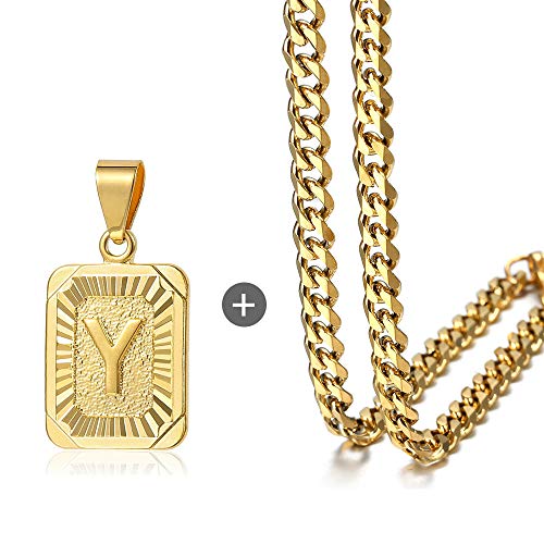 Trendsmax Square Letter Initial Y Pendant Bundle With 5Mm Curb Cuban 24Inch Link Chain Necklace For Men Boys #TOP15