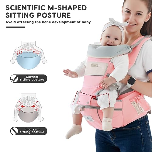 SONARIN Ergonómico Todas las Estaciones Mochila Portabebés con Asiento de Cadera,Portabebé Multifuncional Transpirable Portador de Bebé Multiposición para Recién Nacidos 0-36 Meses(Verde) - imagen 4