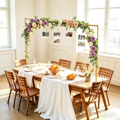 SHIJING Over The Table Rod Stand with Clamps, Adjustable 28"-69" Tall 31"-98" Wide, Heavy Duty Metal Table Arch Stand for Wedding Birthday Anniversary Halloween Christmas Party Decor (Yellow)