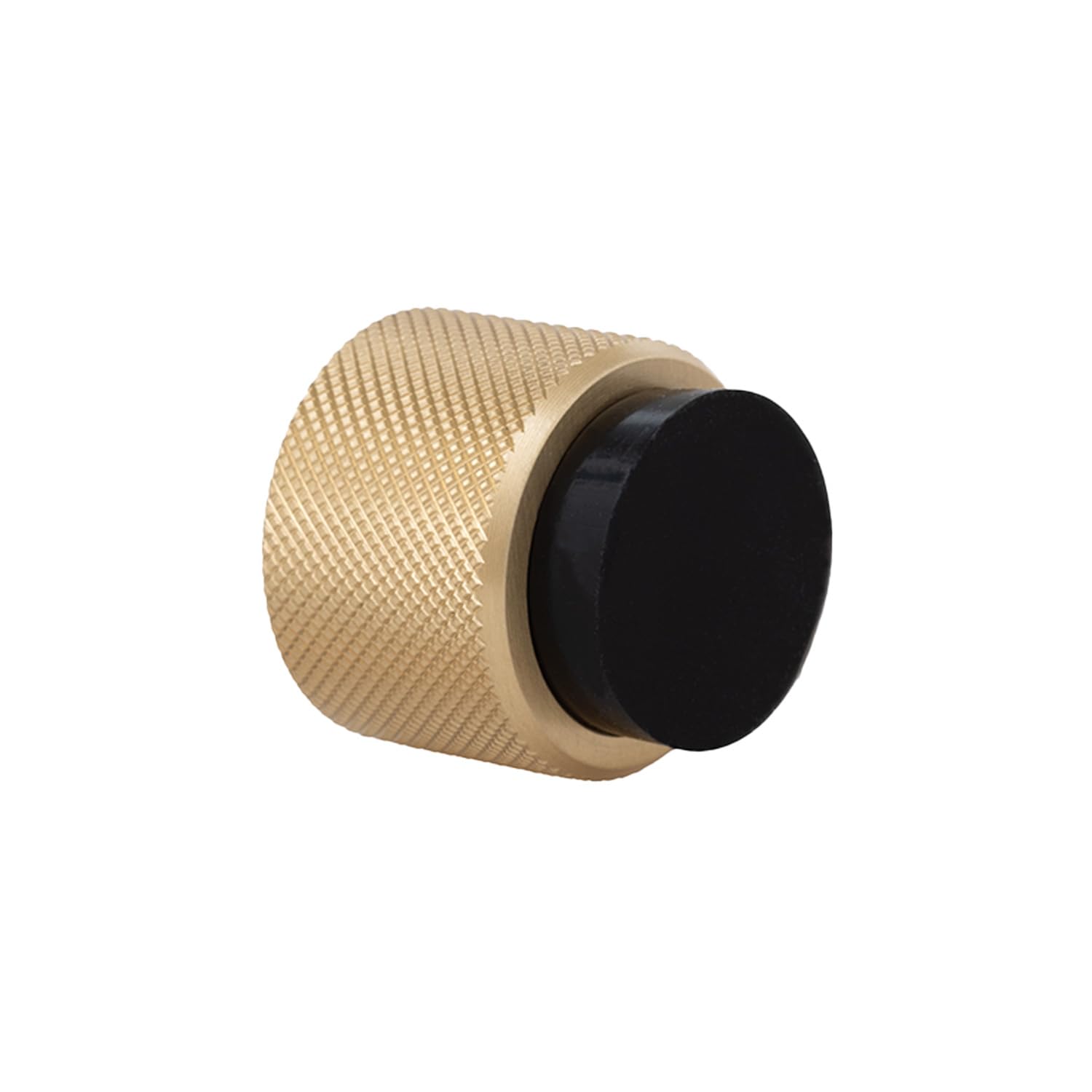 Evi Herrajes Brass - Satin Matte Black Rubber | Designer Wall Door Stop - Knurled Design - 28X28mm - Matte Brass - Black Rubber - Adhesive And Screw Mounting