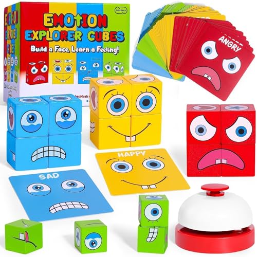 Garybank Feelings Cube Game for Kids Social Emotional Learning, W/56 Emotion Cards, Autism Speech Therapy Materials & Activities, School Counselor Office Must Haves, Feeling Toy for Kids