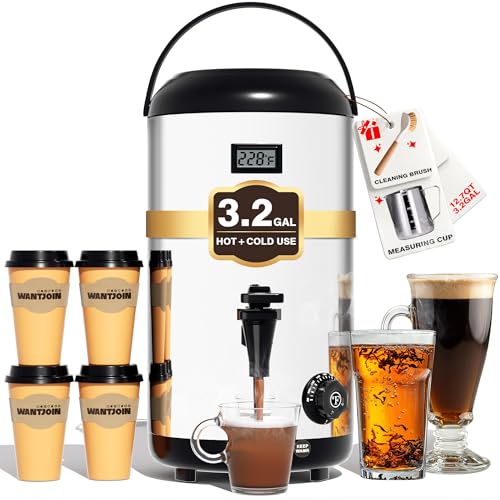 WantJoin Electric Heating Beverage Dispenser-75 Cup Hot&Cold water Urn for Catering-Stainless Steel Premium 12 L/3.2 Gallon Hot Drink Dispenser with Spigot for Coffee & Hot tea,Cold Milk,Juice(Silver) by WantJoin - Used condition - US$66.26