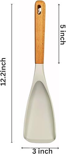 Vista 2 de Juego de cucharas de cocina de silicona con mango de madera, resistente al calor, sin BPA, utensilios de cocina no tóxicos, 12.2 pulgadas, espátula