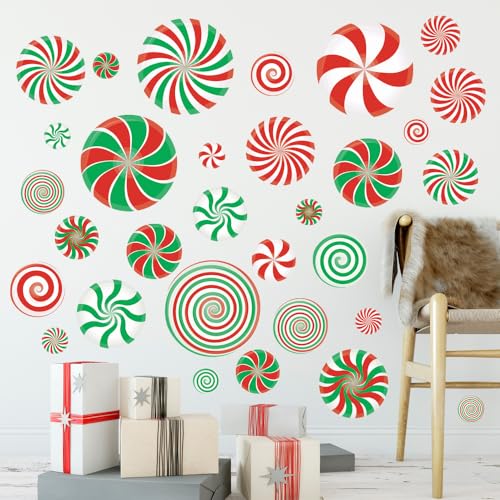 Autocollants muraux ronds de Noël menthe poivrée imperméables en lot de 64 pièces - 4
