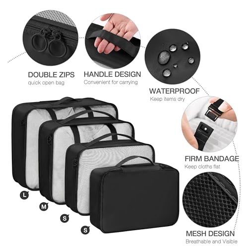 Image of Storite Travel Packing Cubes Set of 7 for Luggage, Lightweight Suitcase Organizer Bags for Clothes, Laundry, Toiletry & Shoes, Durable Polyester Travel Organizers (Black)