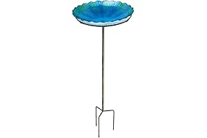 Aqua Blue Sea Glass Bird Bath Top with Metal Stake